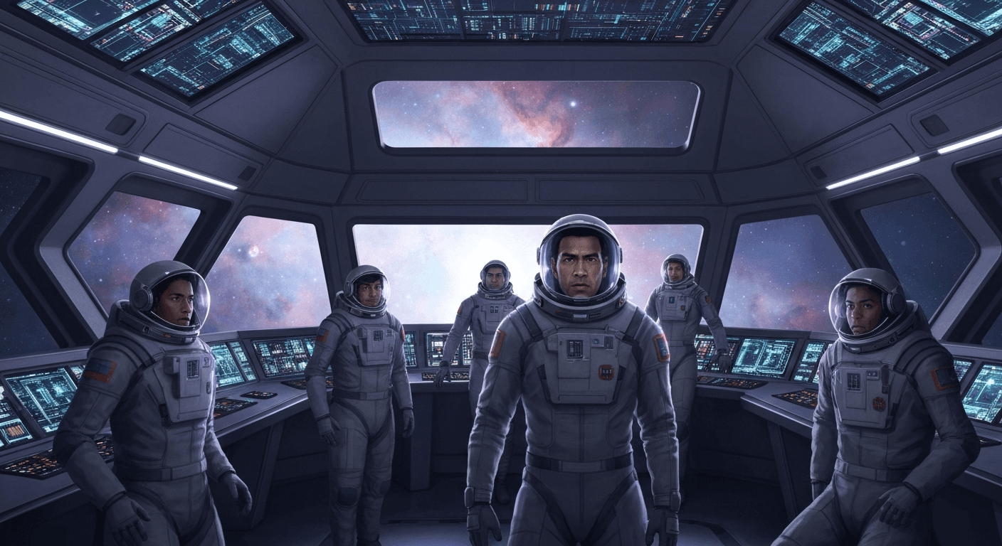 The crew of the Meridian gathered on the bridge, united despite their different factions