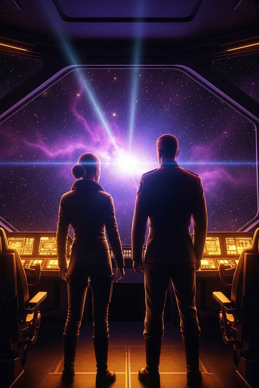 Starfall Accord book cover showing two figures silhouetted against a starfield