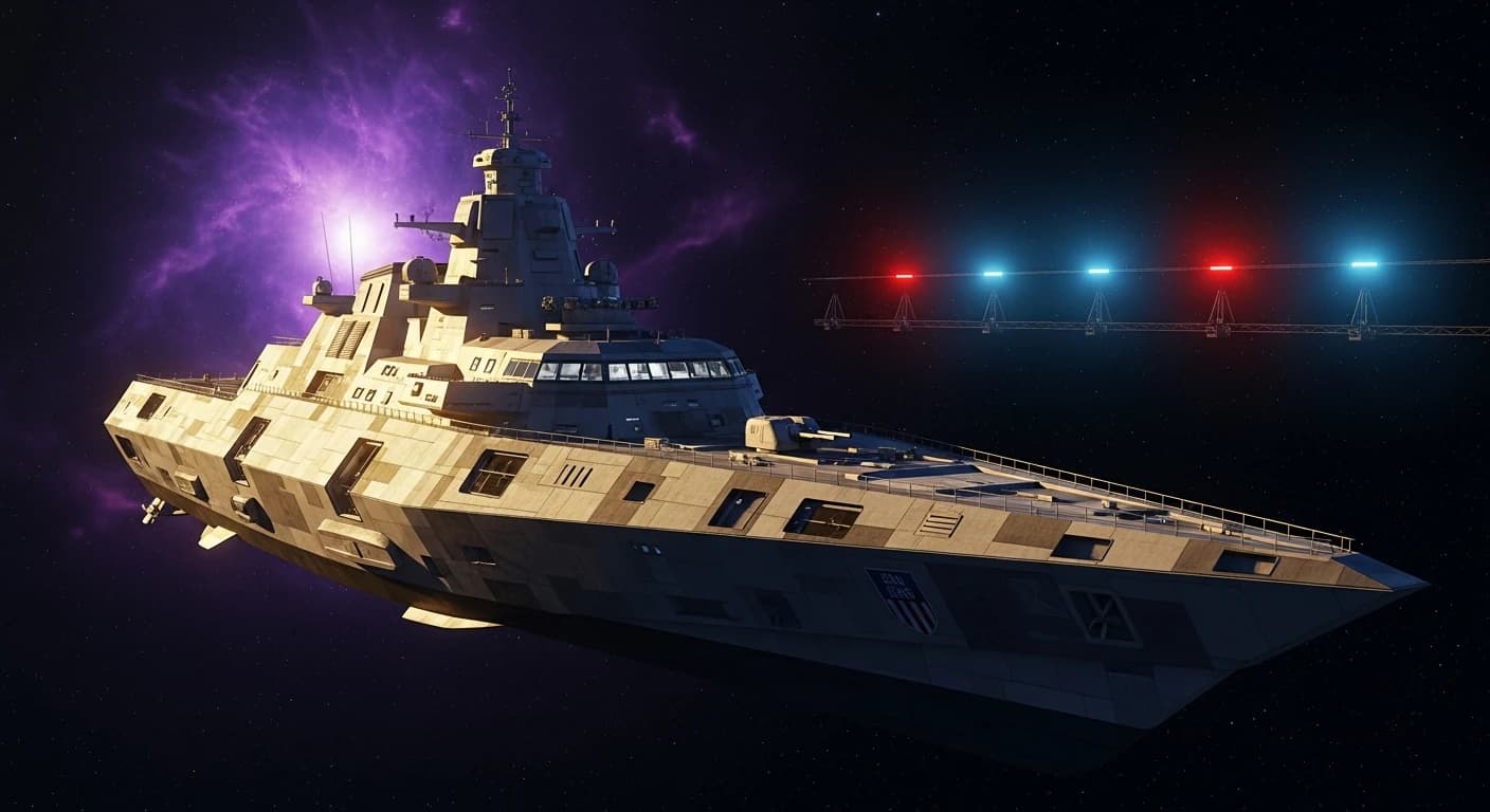 Setting for an enemies to lovers sci fi romance: the Meridian, a Dominion warship repurposed for peace, against the stars