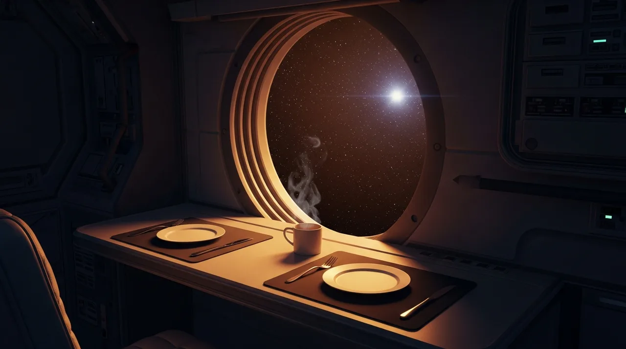 A galley table under starlight aboard a warship, the found family warmth that stays when the aliens go